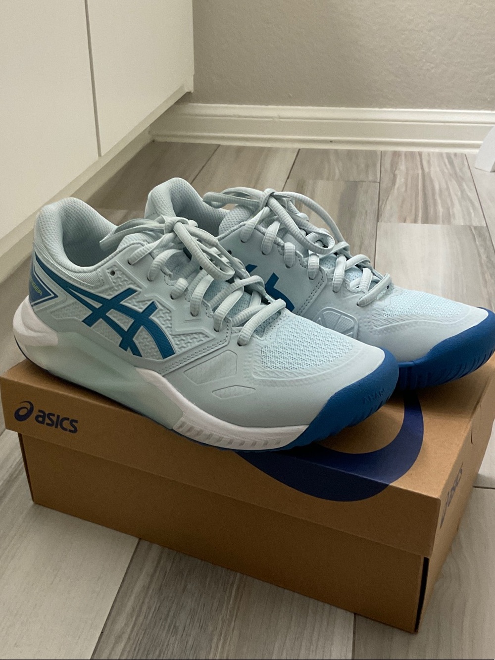 Asics Pale Blue and Royal Blue Women's Tennis Shoes